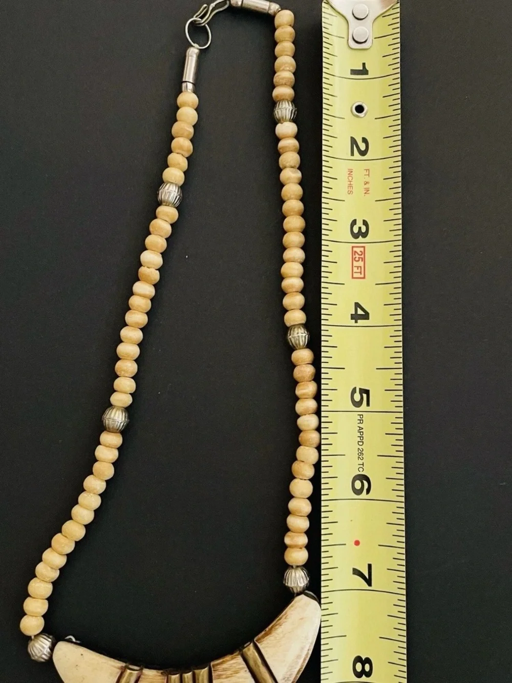 Necklace Vintage Inlaid Crescent Beaded Cream Color Short Boho Bohemian - Picture 8 of 8